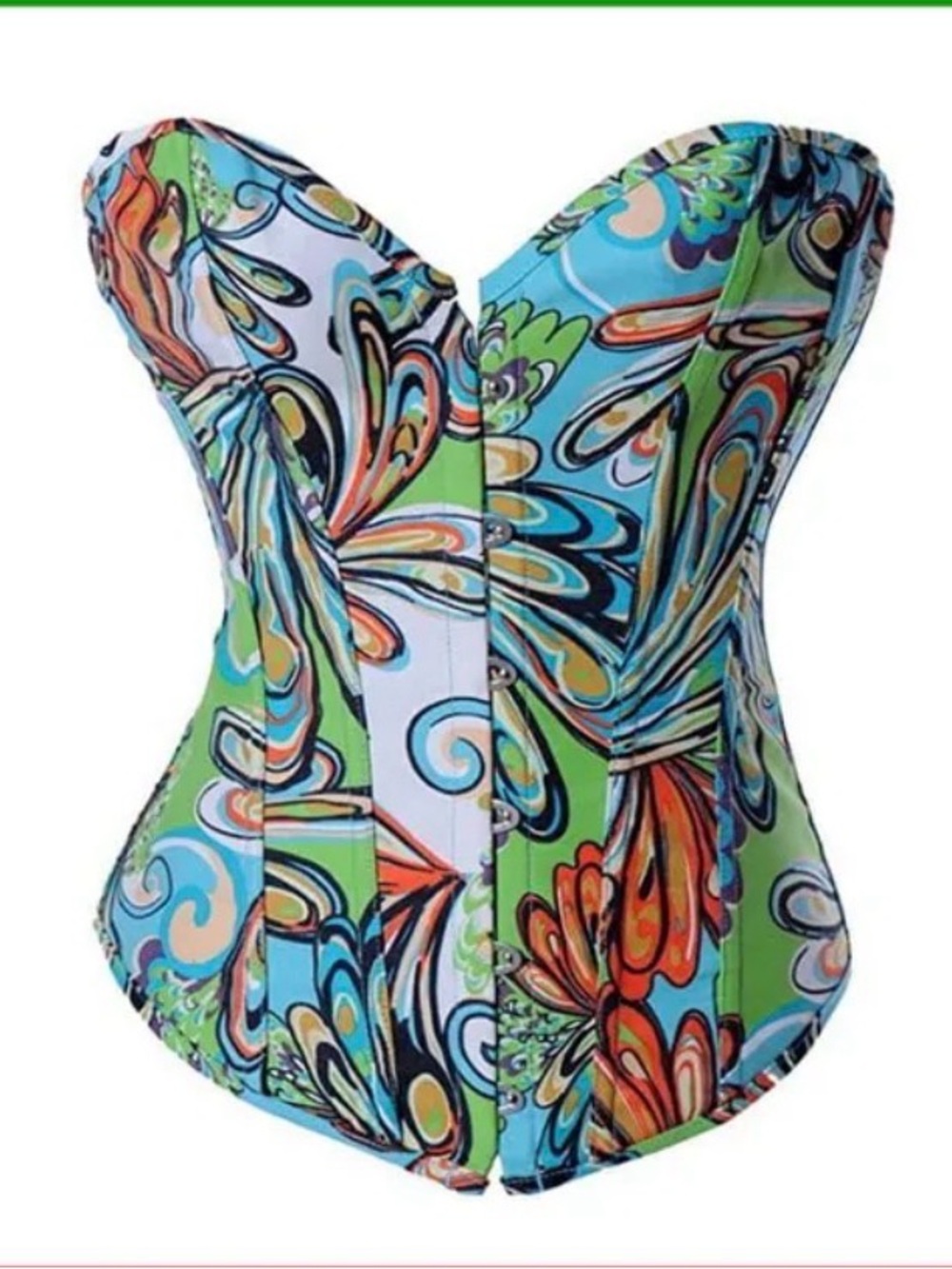 Corset Bustier Boned Abstract Floral Size LARGE
